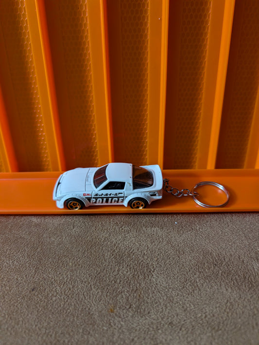 Custom Diecast Keychain – White Police Coupe