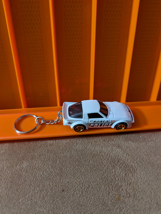 Custom Diecast Keychain – White Police Coupe